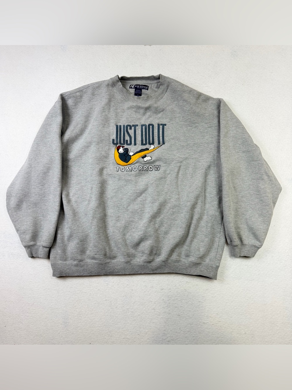 Vintage Y2K Big Dogs T-Shirt Graphic Nike Parody Just Do It Tomorrow Gray 2X